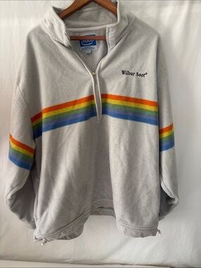 Men's Light Gray Quarter-Zip Fleece with Rainbow Stripe. Wilbur Soot Authentic